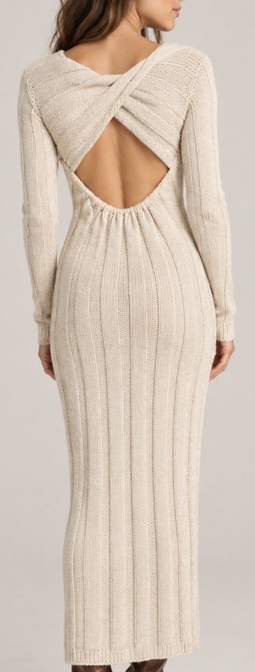 Free People FP Beach Oatmeal Ribbed Knit Criss Cross Back Midi Sweater Dress XS